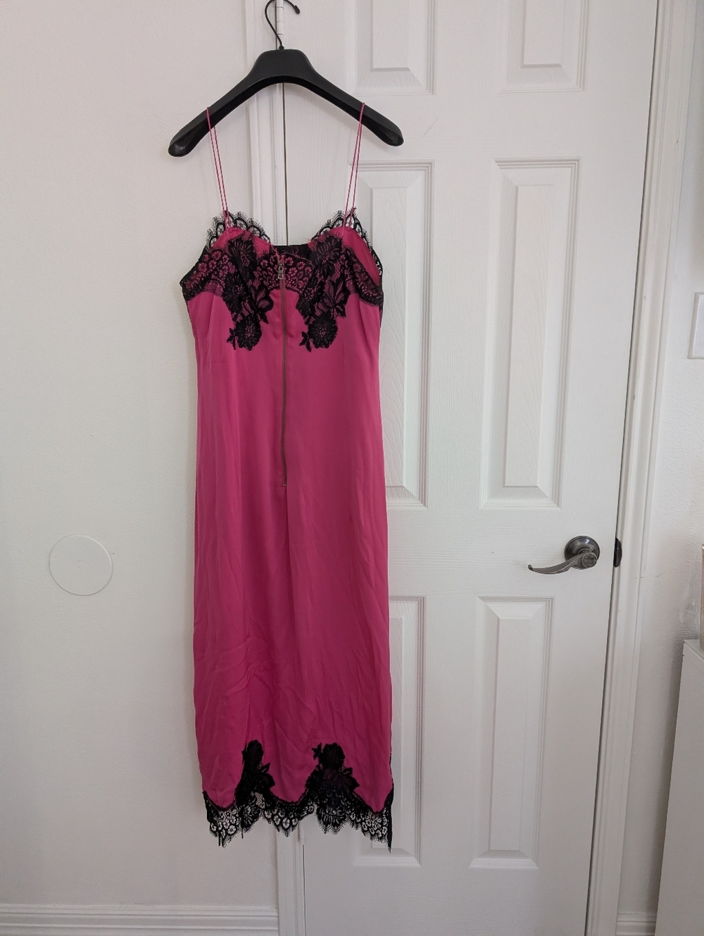Alice + Olivia Hot Pink Slip with Black Lace Trim